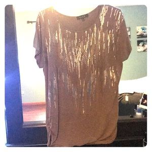 B.L.E.U beige with gold sequins top!
